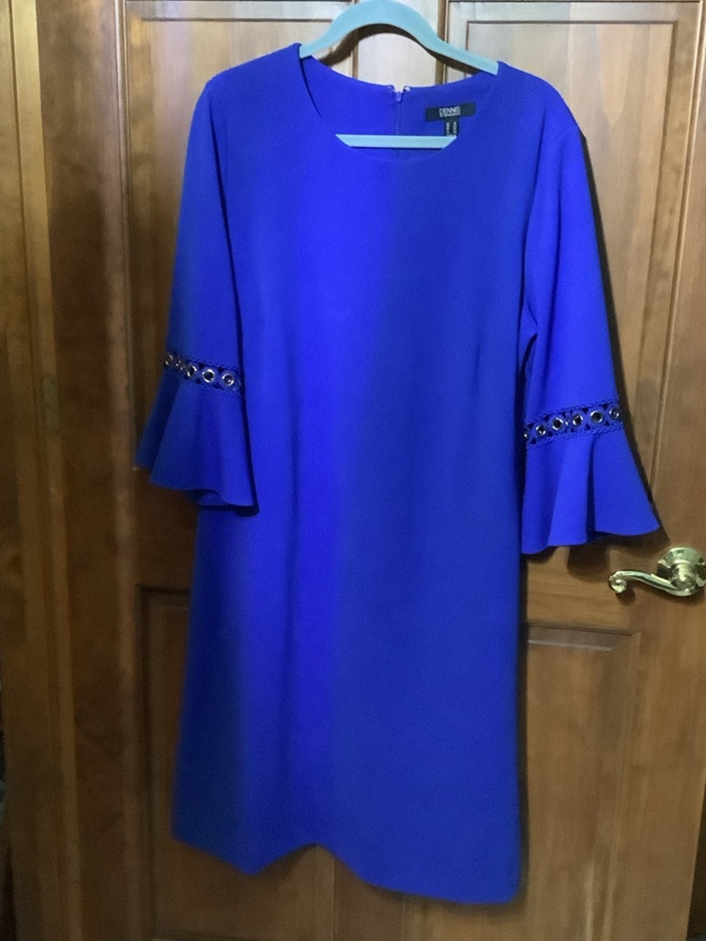 dennis basso Royal Blue Bell-Sleeve Shift Dress